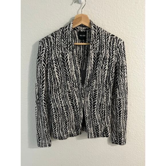 Nic + Zoe 100% Cotton PP Black White Leaf Knit Blazer Open Front Business Casual - Picture 2 of 6